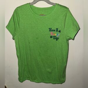 Cat & Jack, girls green graphic top, size large 10/12